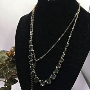 "5/$25" Long Adjustable Goldtone Smokey Quartz Rhinestone Necklace
